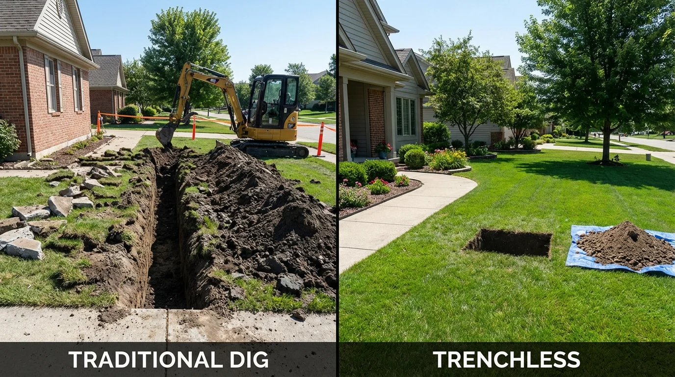 Trenchless sewer repair with minimal yard damage versus traditional excavation in Dublin, CA